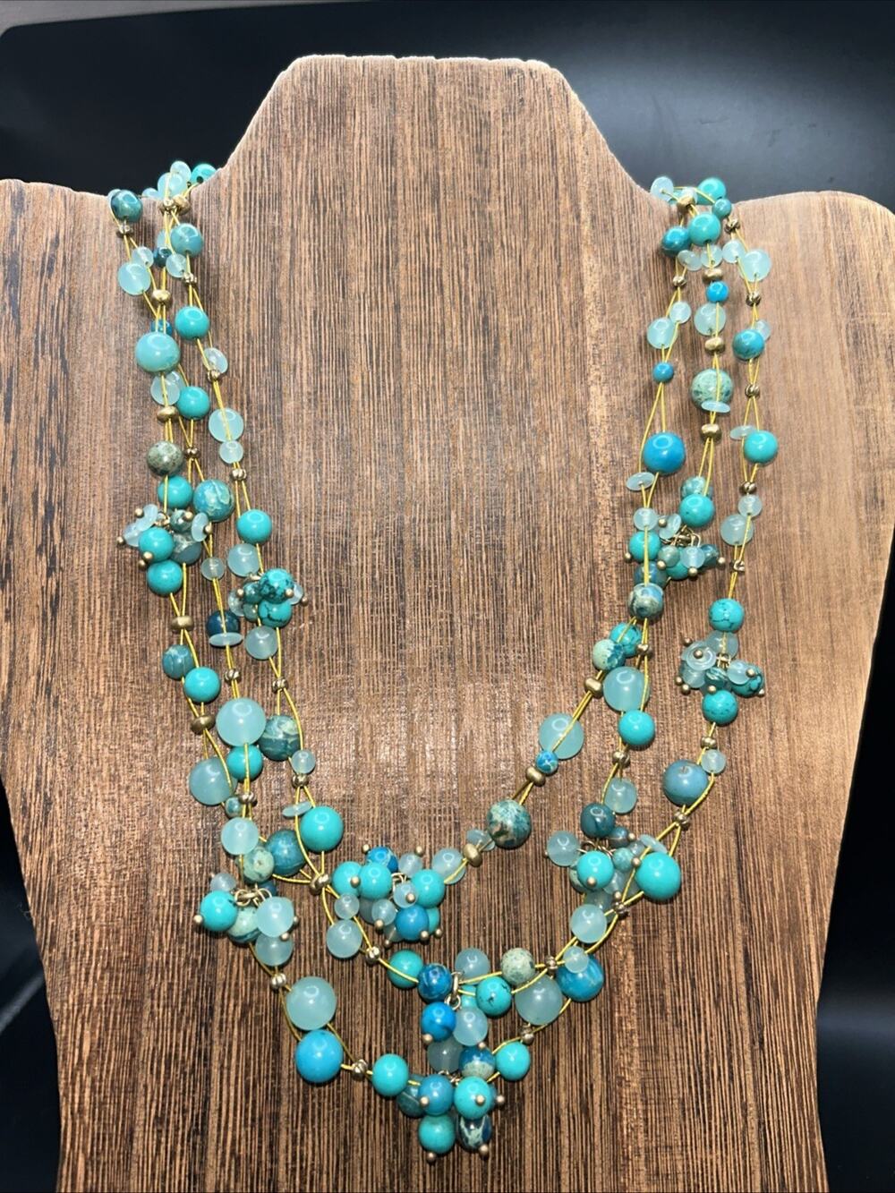 Coldwater Creek Beaded 3 Strand Turquoise Glass Necklace 18” (shortest Strand)